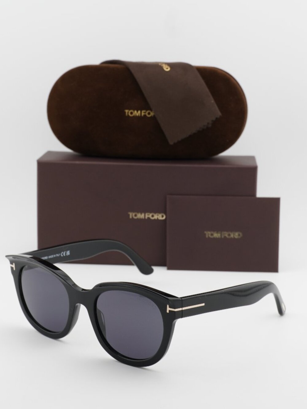 Tom Ford FT1114 01A Round Sunglasses - Shiny Black / Smoke